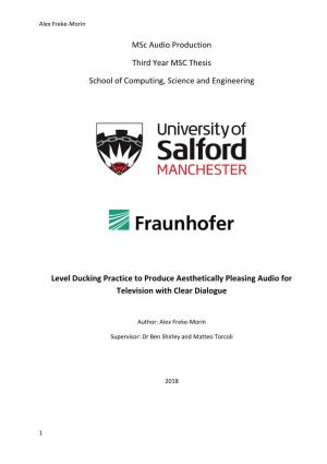Msc Audio Production Third Year MSC Thesis School of Computing, Science and Engineering Level Ducking Practice to Produce Aesthe