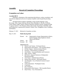 Assembly Record of Committee Proceedings Committee on Labor