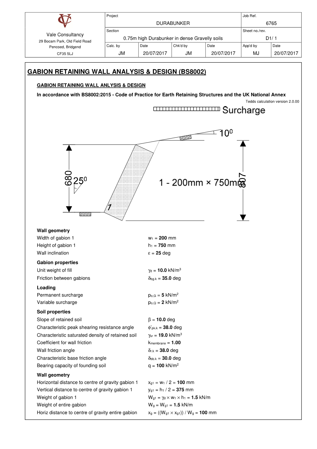 Gabion Retaining Wall Analysis & Design (Bs8002)