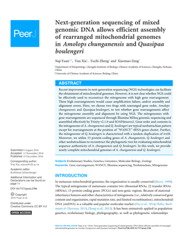 Next-Generation Sequencing of Mixed Genomic DNA Allows Efficient Assembly of Rearranged Mitochondrial Genomes in Amolops Chunganensis and Quasipaa Boulengeri