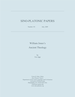 William Jones's Ancient Theology