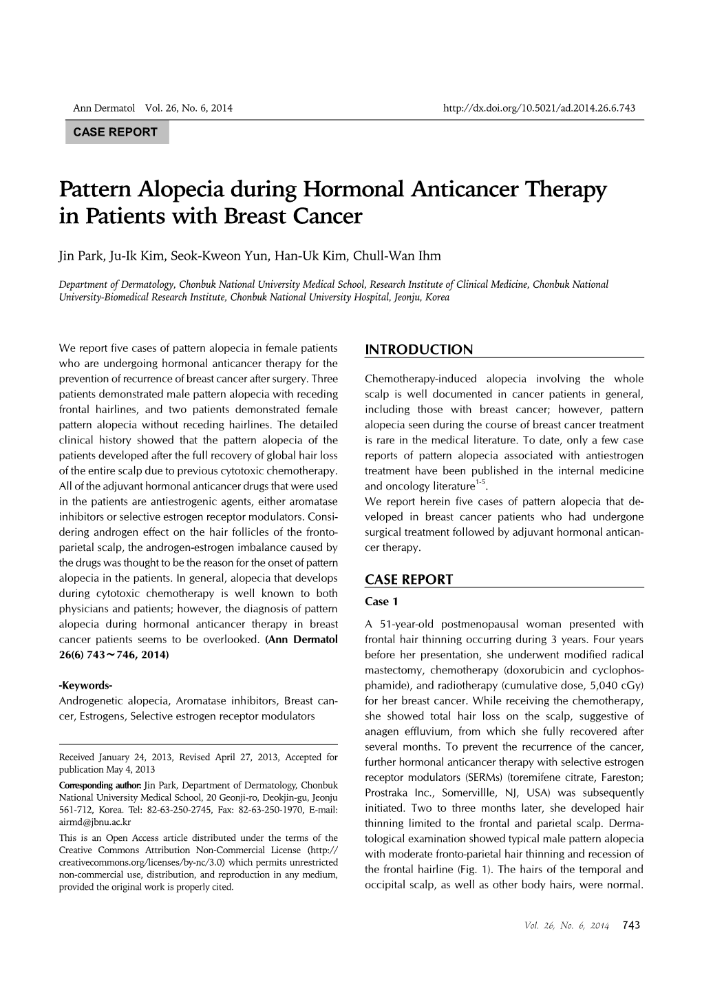 Pattern Alopecia During Hormonal Anticancer Therapy in Patients with Breast Cancer