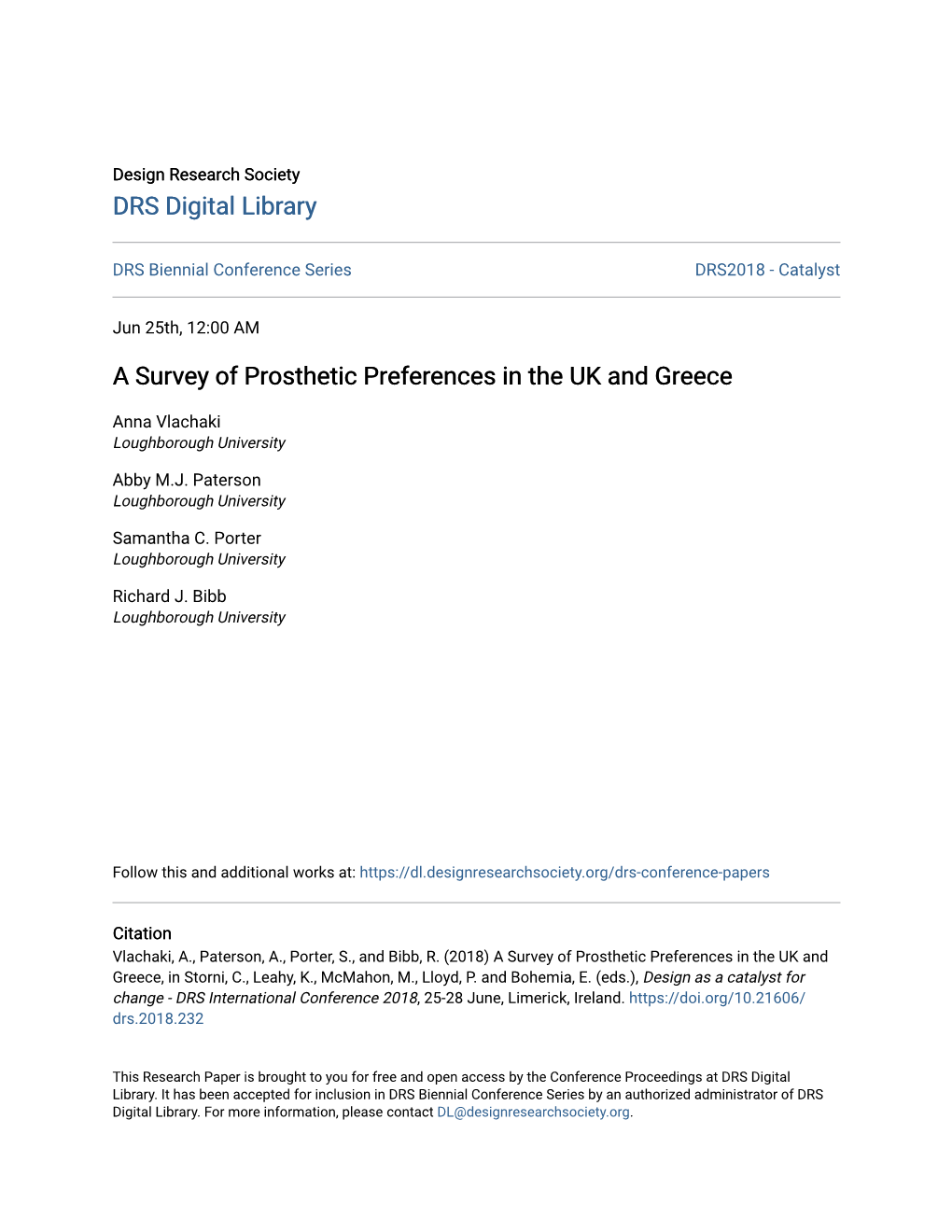 A Survey of Prosthetic Preferences in the UK and Greece