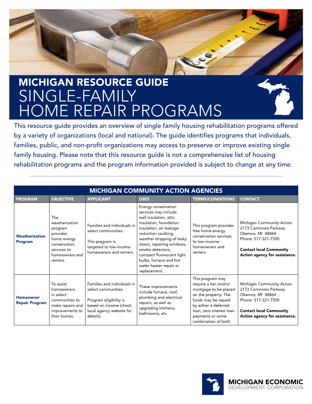 Michigan Resource Guide Single-Family Home Repair Programs