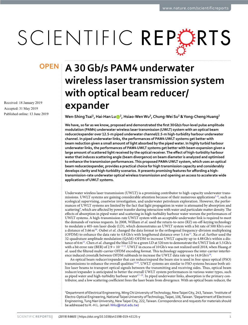 A 30 Gb/S PAM4 Underwater Wireless Laser Transmission System With