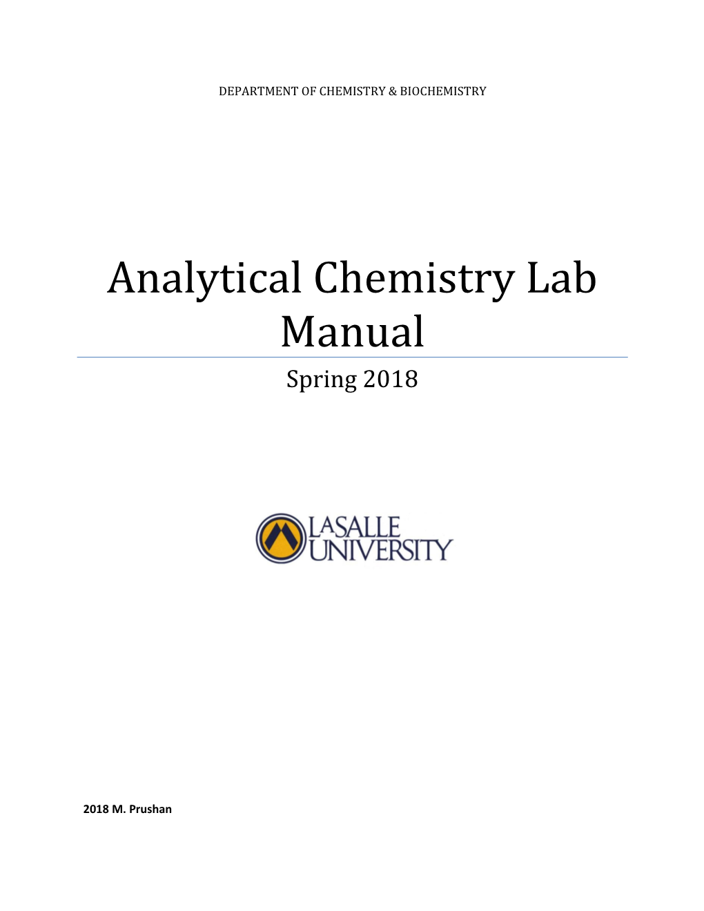 Analytical Chemistry Lab Manual Spring 2018