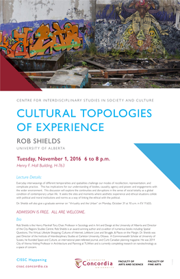 Cultural Topologies of Experience Rob Shields University of Alberta