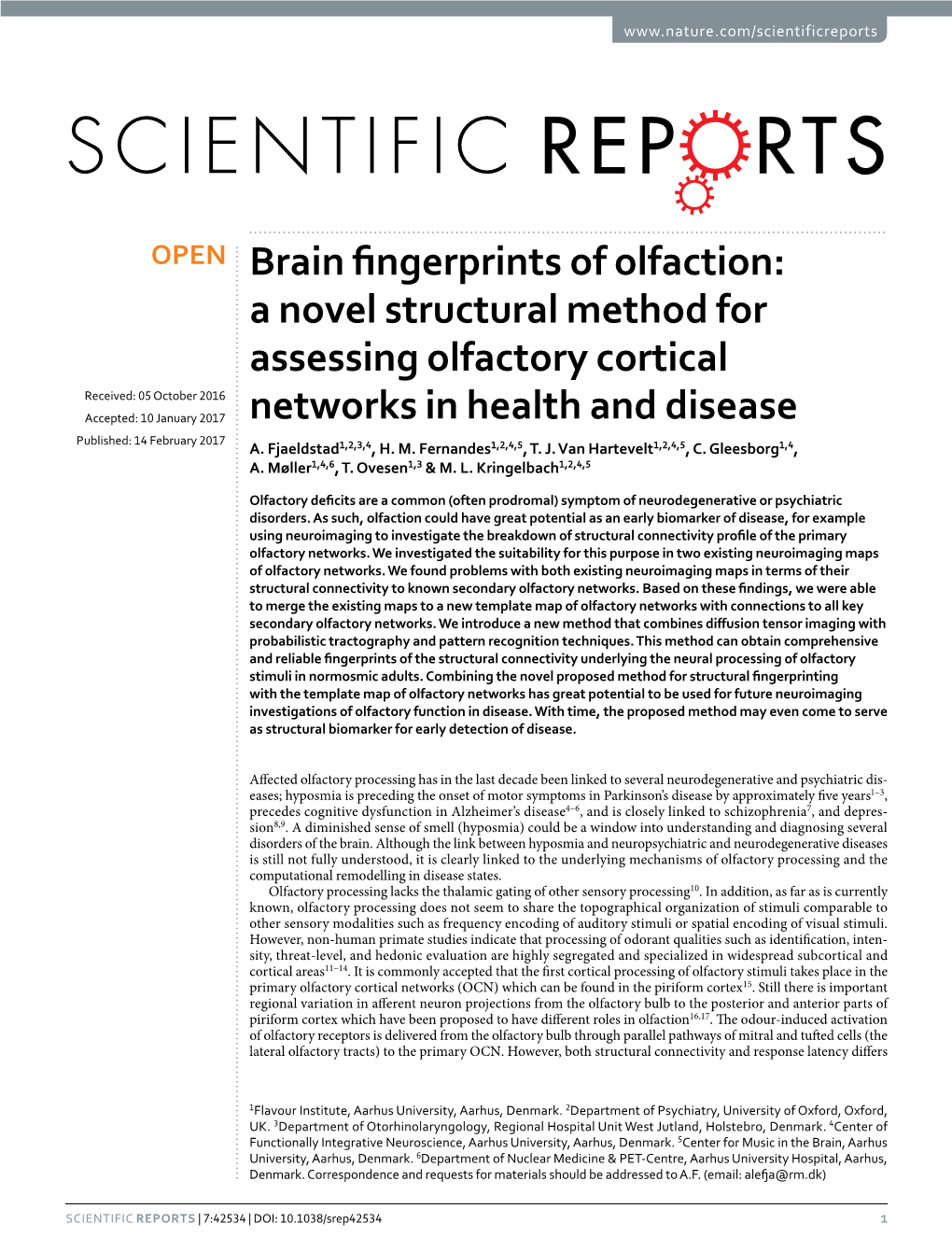 Brain Fingerprints of Olfaction: a Novel Structural Method for Assessing