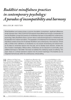 Buddhist Mindfulness Practices in Contemporary Psychology: a Paradox of Incompatibility and Harmony