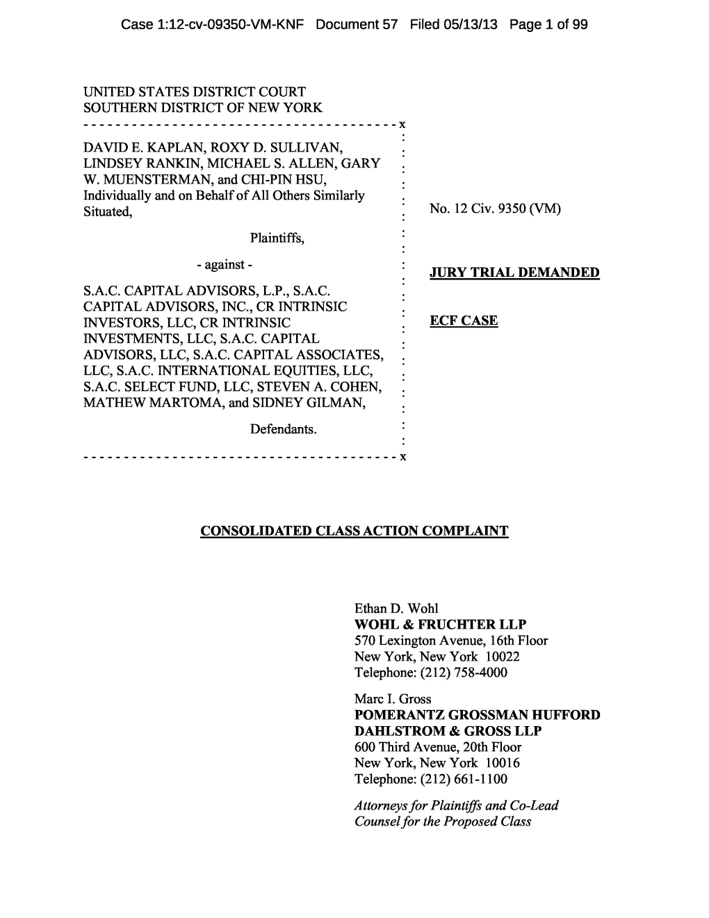 Kaplan V. S.A.C. Capital Advisors, L.P. 12-CV-09350-Jury Trial Demanded