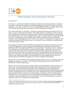 UNFPA Guidance Note on Prenatal Sex Selection