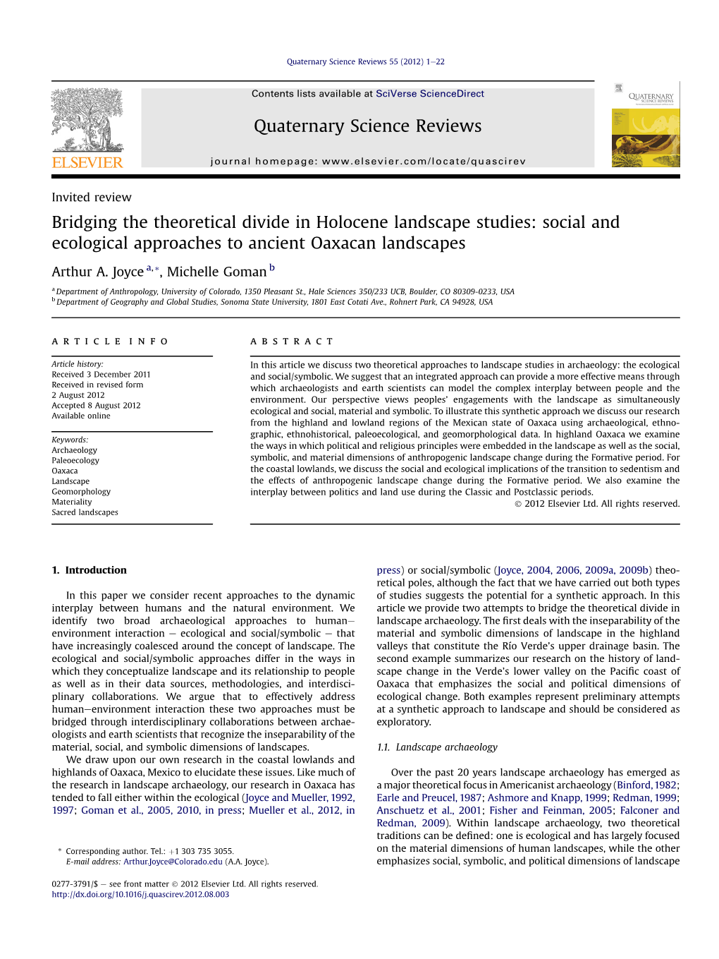 Bridging the Theoretical Divide in Holocene Landscape Studies: Social and Ecological Approaches to Ancient Oaxacan Landscapes