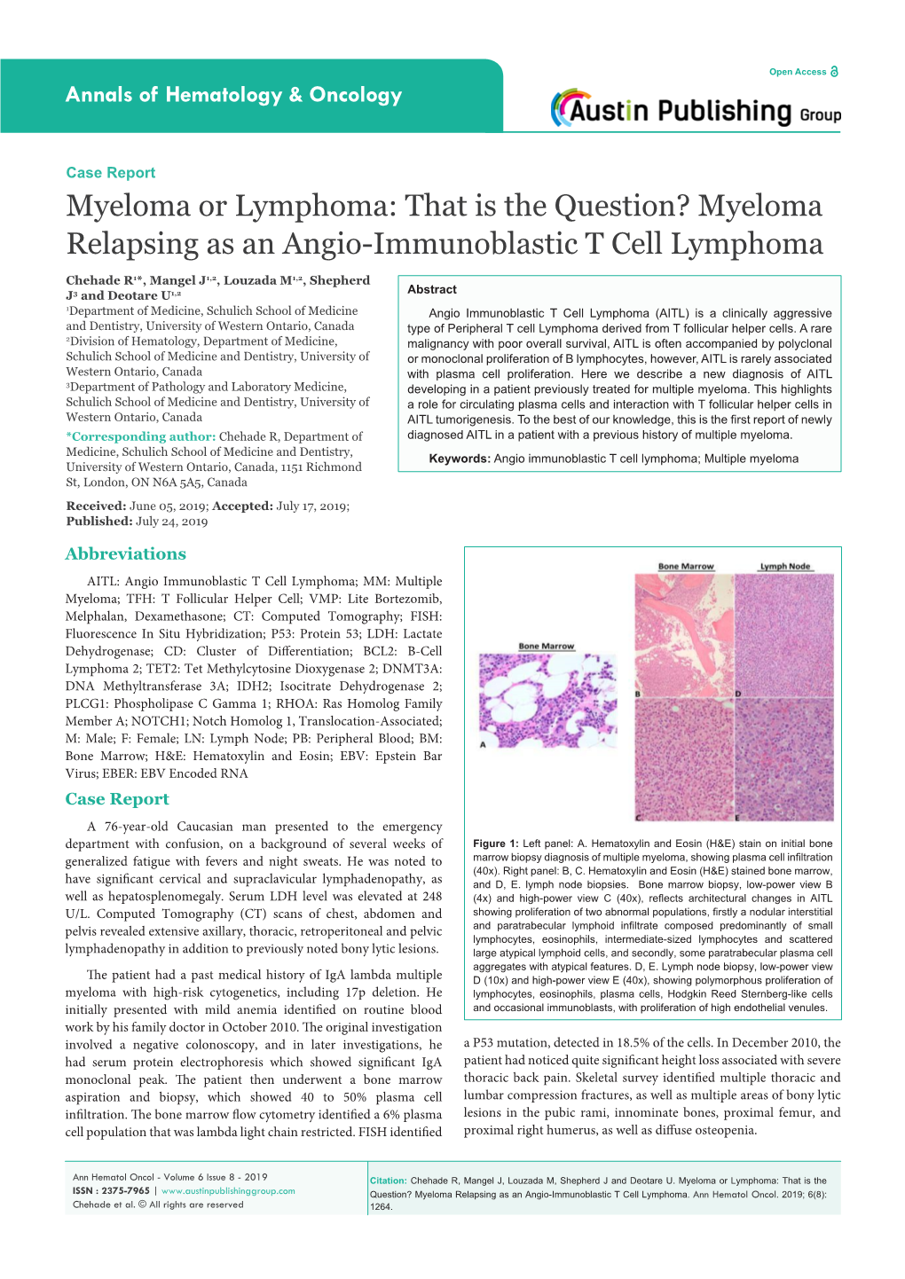 Myeloma Or Lymphoma: That Is the Question? Myeloma Relapsing As an Angio-Immunoblastic T Cell Lymphoma