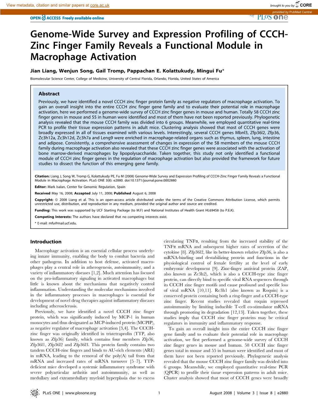 Genome-Wide Survey and Expression Profiling of CCCH- Zinc Finger Family Reveals a Functional Module in Macrophage Activation