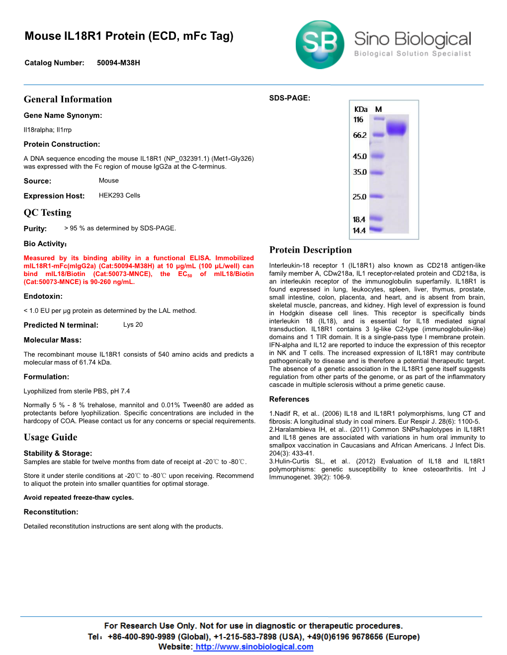 Mouse IL18R1 Protein (ECD, Mfc Tag)