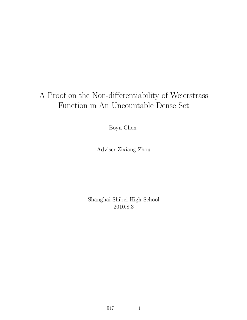 A Proof on the Non-Differentiability of Weierstrass Function in An