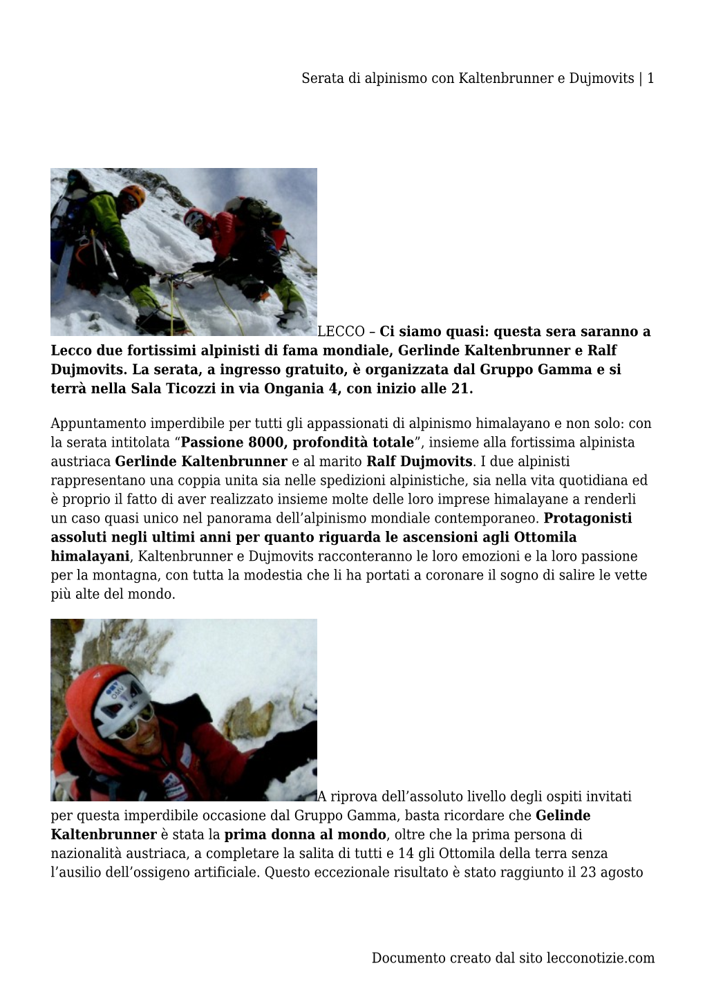 Serata Di Alpinismo Con Kaltenbrunner E Dujmovits | 1