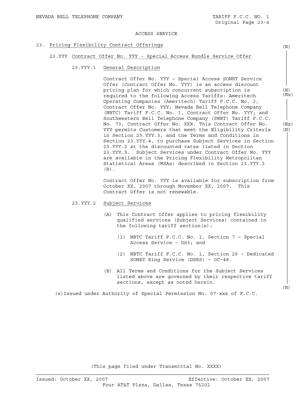 NEVADA BELL TELEPHONE COMPANY TARIFF F.C.C. NO. 1 Original Page 23-X