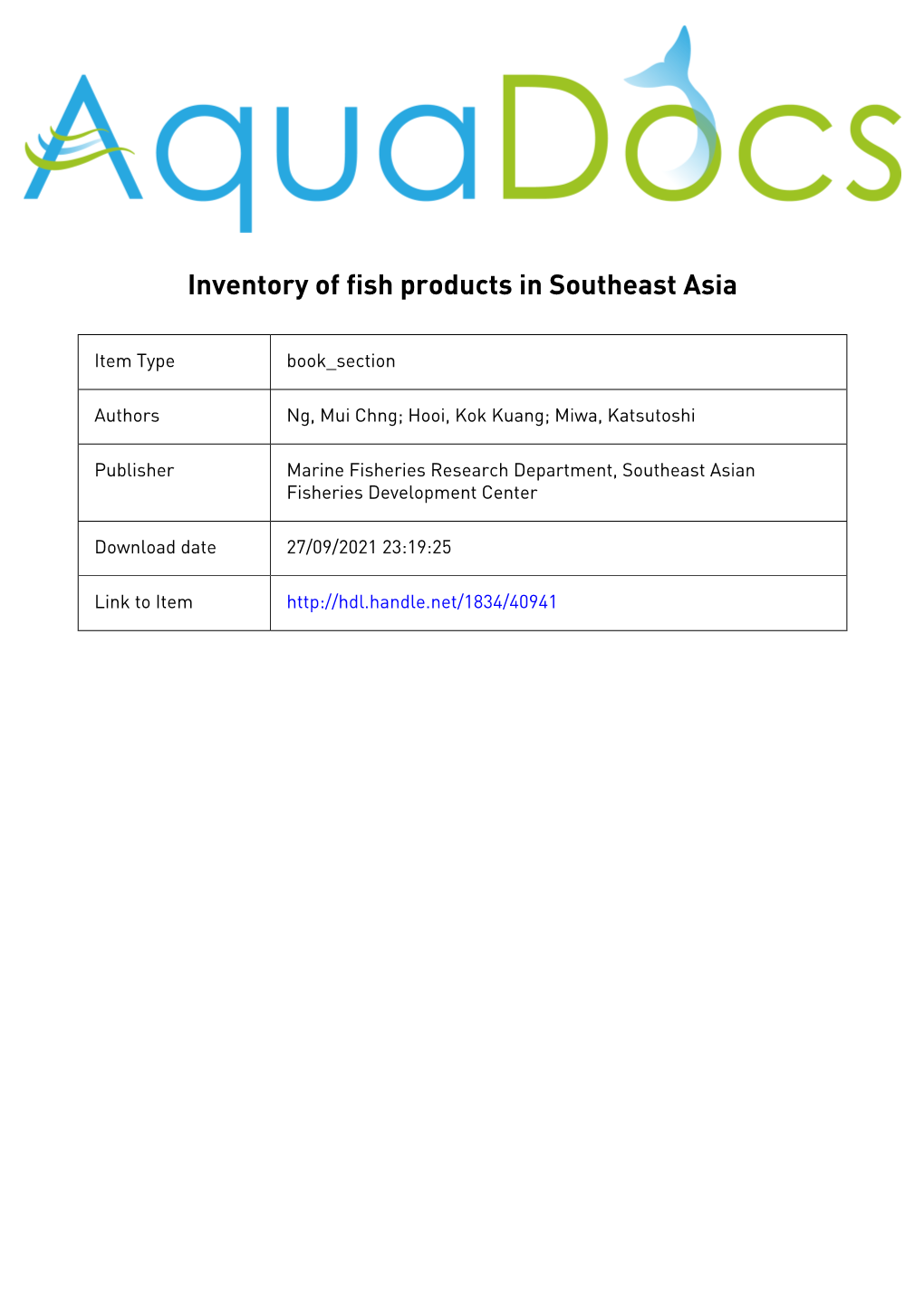 Inventory of Fish Products in Southeast Asia