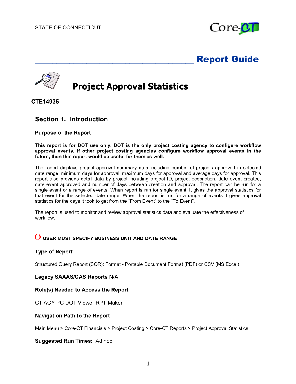 Project Approval Statistics (CTE14935)