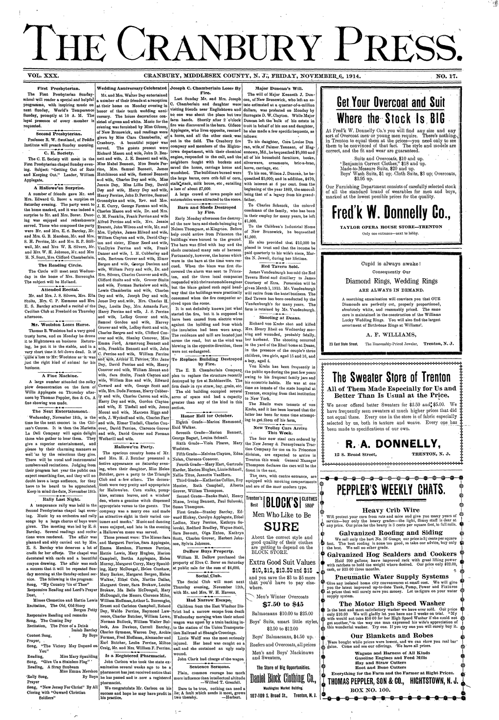 Fred'k W. Donnelly Co., Ing Was Enjoyed and Refreshments $1,000