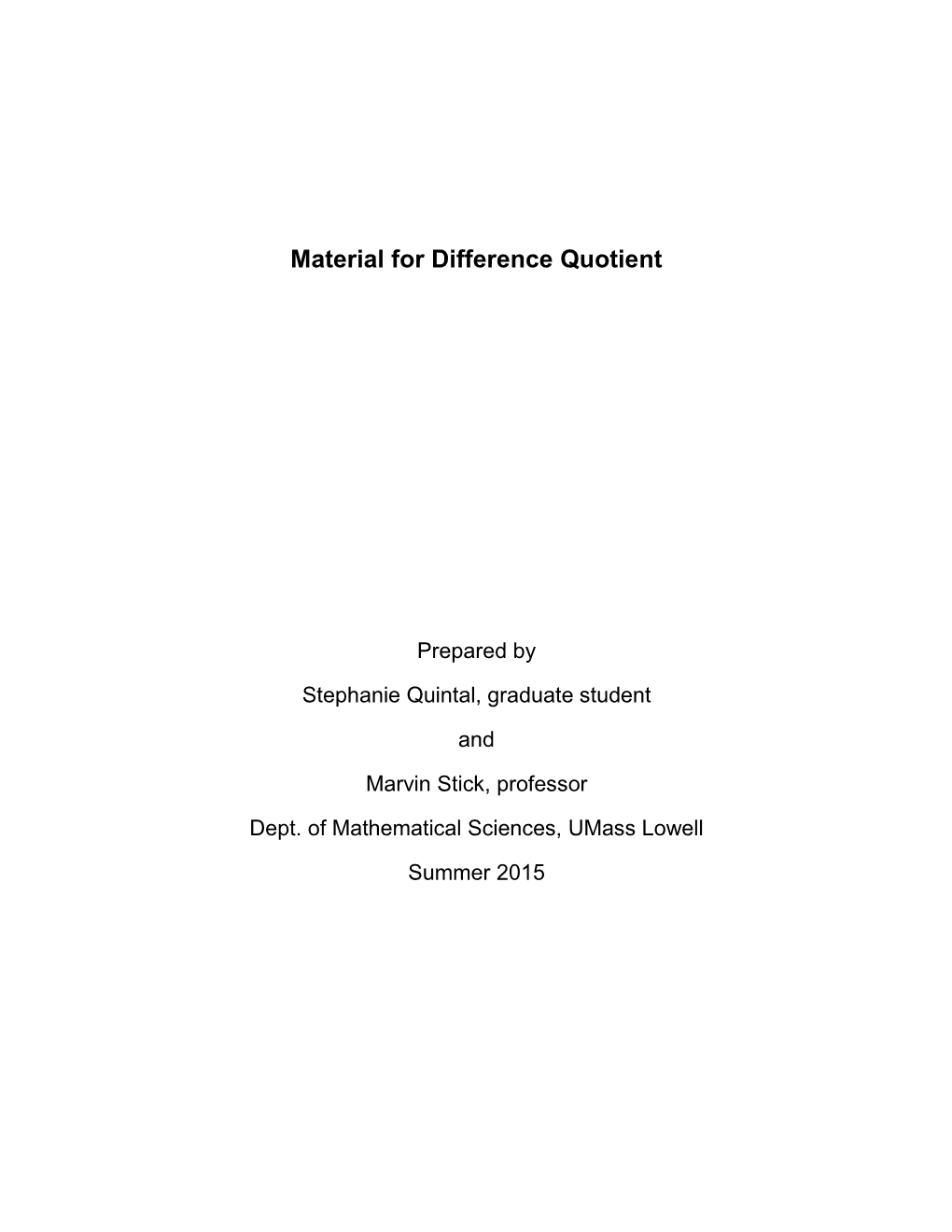 Material for Difference Quotient