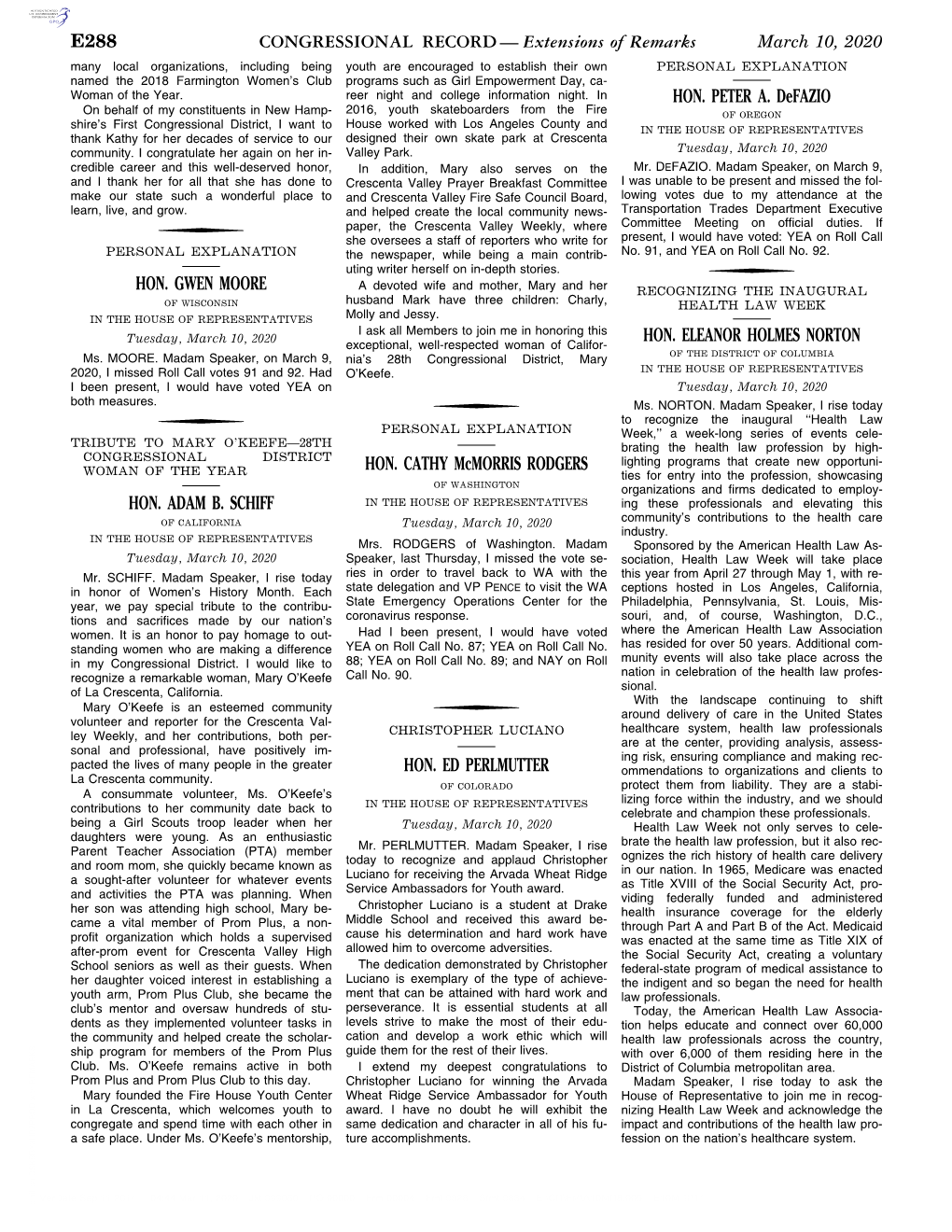 CONGRESSIONAL RECORD— Extensions of Remarks E288 HON