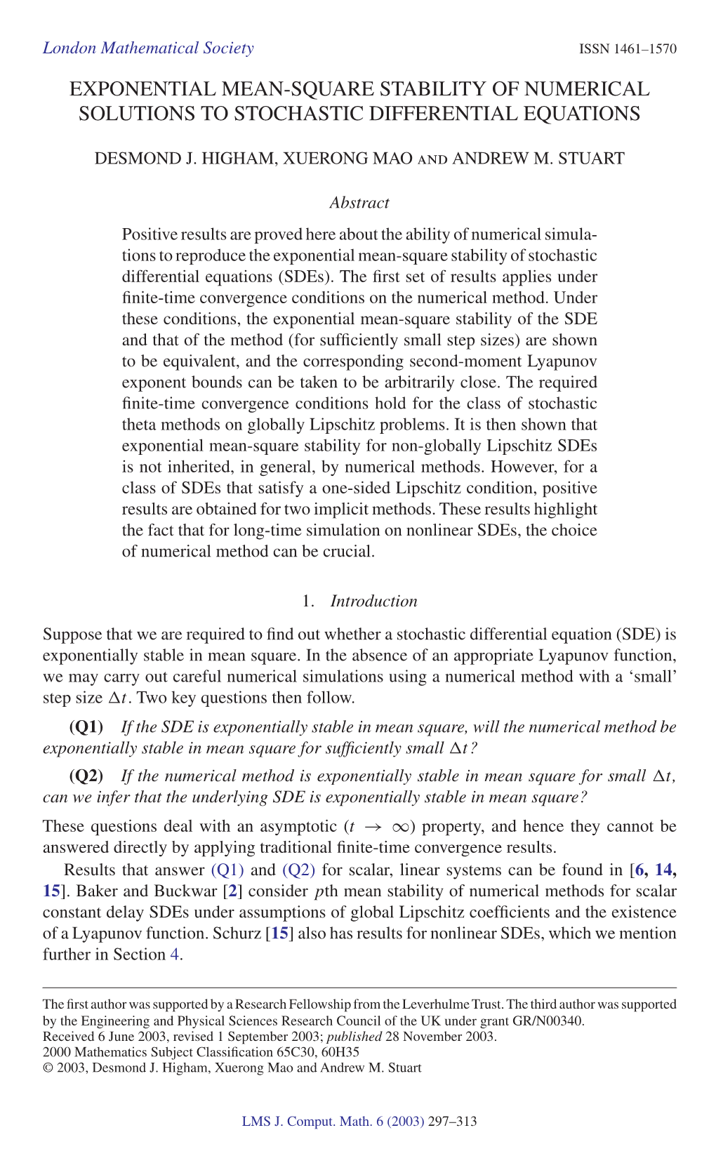 Exponential Mean-Square Stability of Numerical Solutions to Stochastic Differential Equations