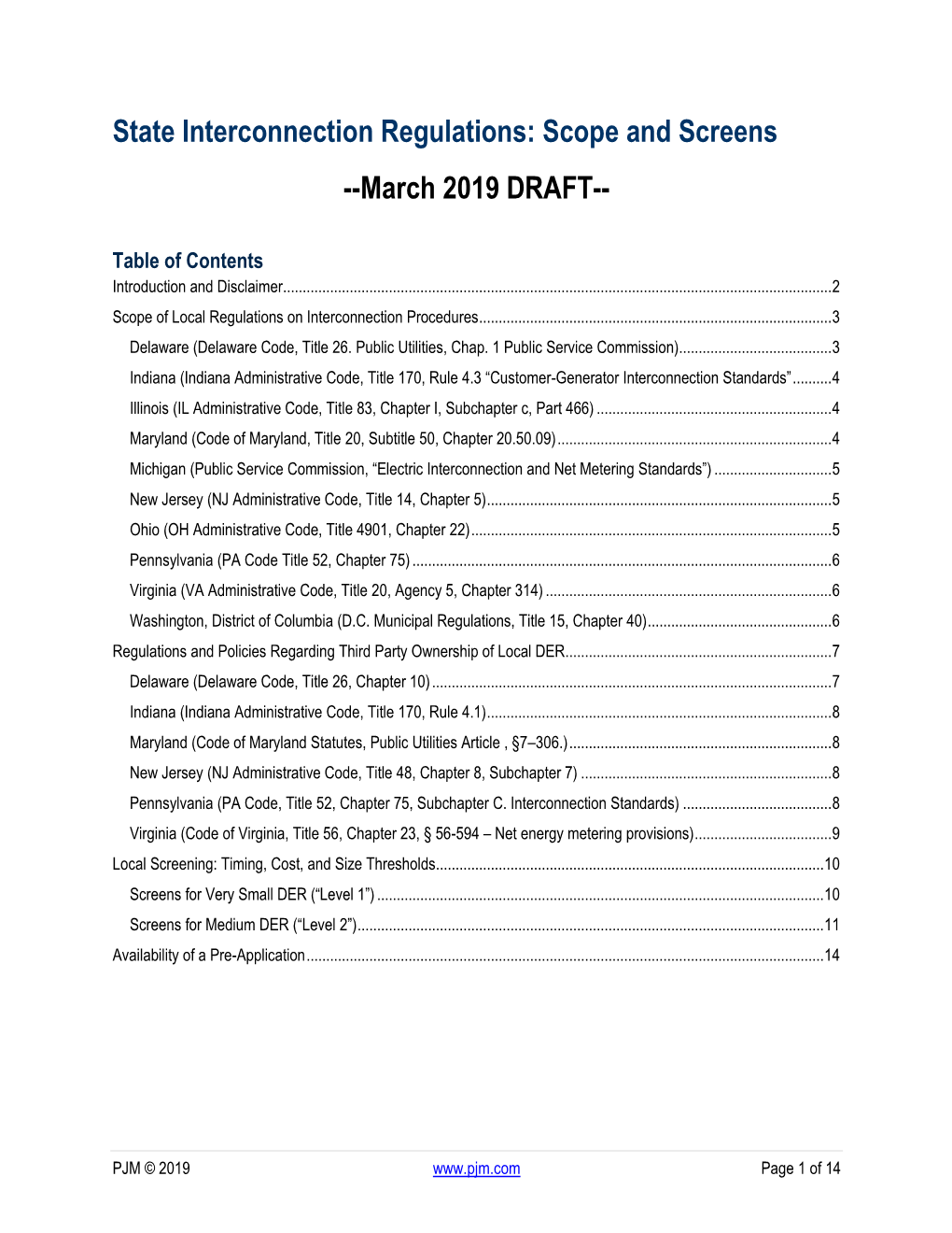 State Interconnection Regulations: Scope and Screens --March 2019 DRAFT