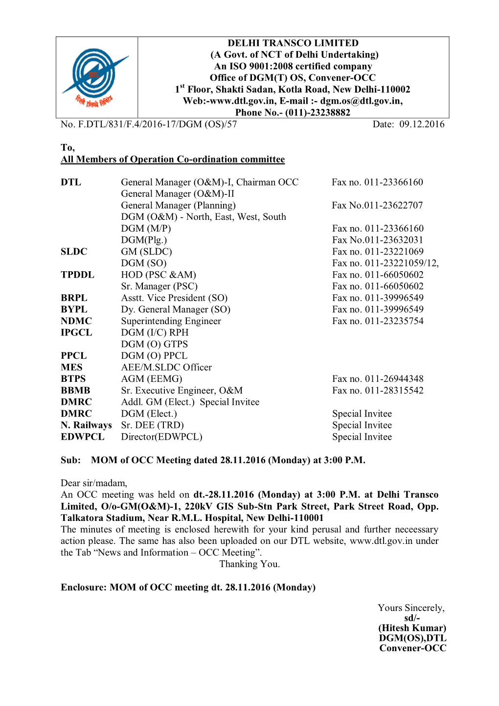 DELHI TRANSCO LIMITED (A Govt. of NCT of Delhi Undertaking) an ISO