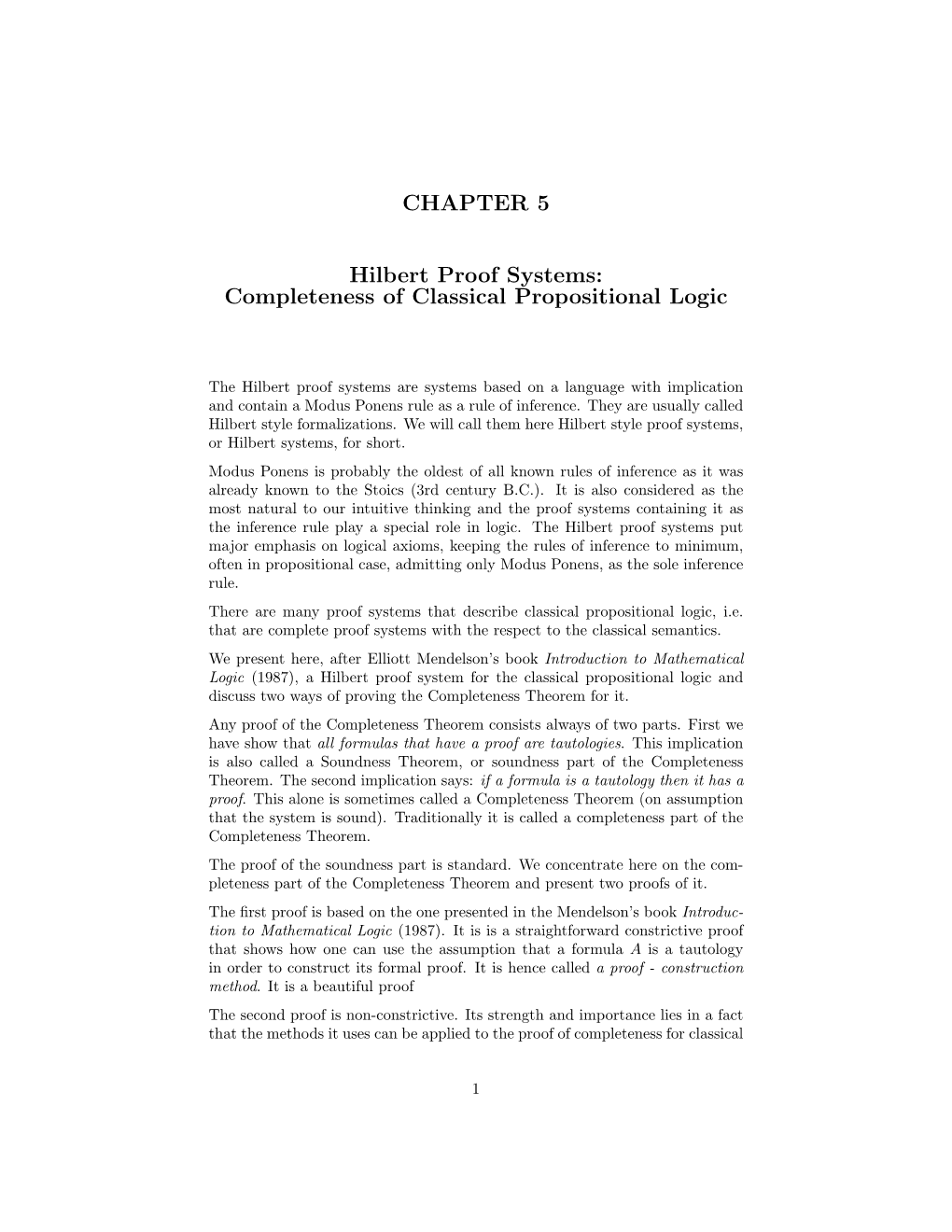 Completeness of Classical Propositional Logic