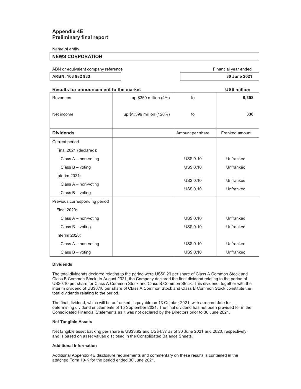 Appendix 4E Preliminary Final Report