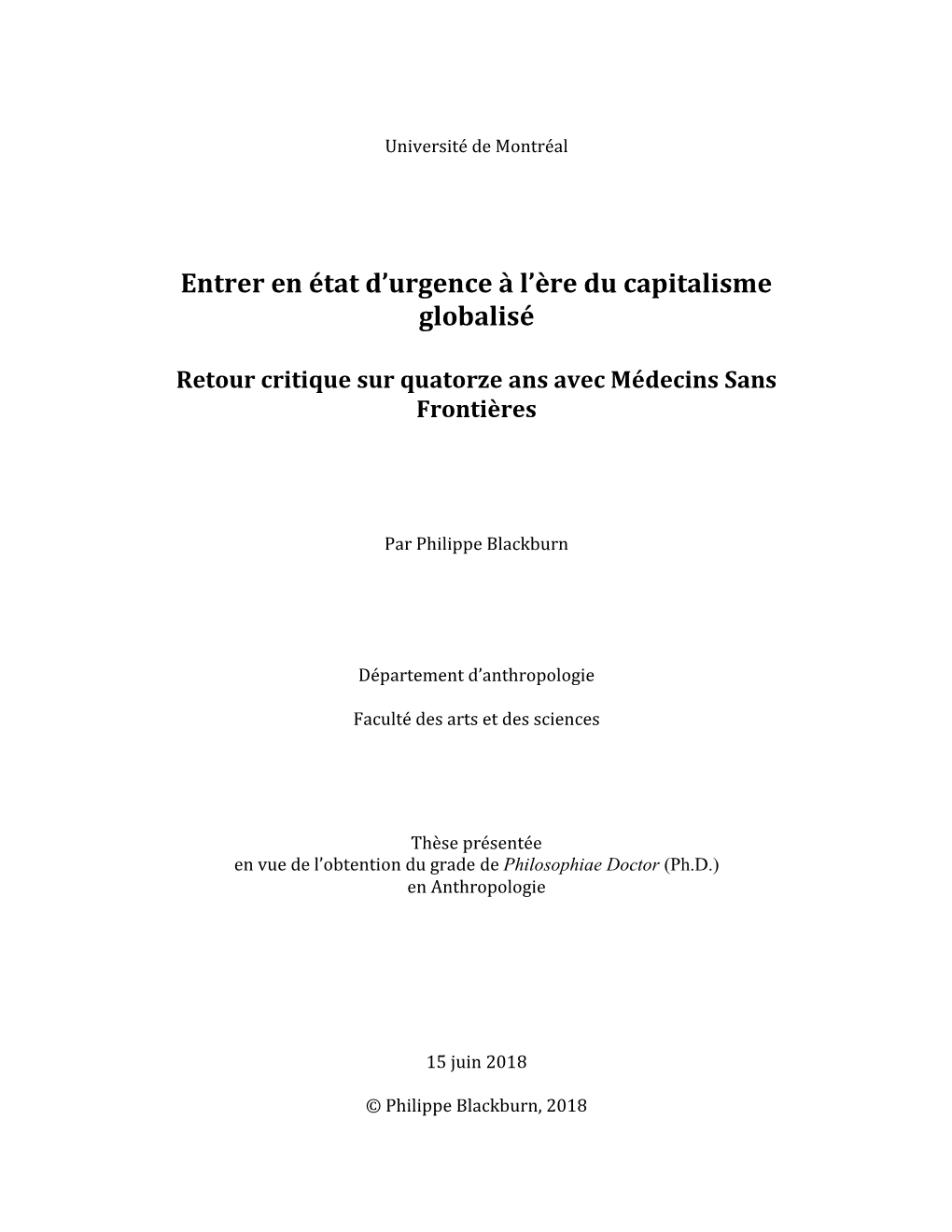 Entrer En État D'urgence À L'ère Du Capitalisme Globalisé