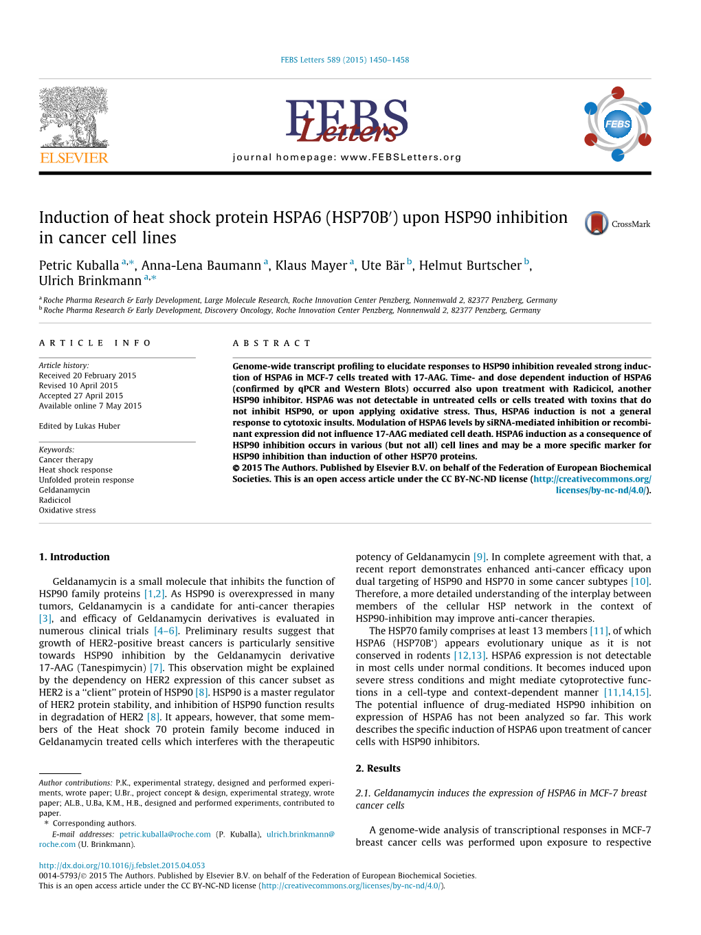 Induction of Heat Shock Protein HSPA6 (Hsp70bâ€²) Upon HSP90