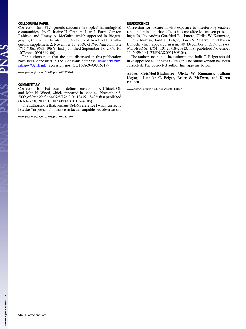 Correction for “Phylogenetic Structure in Tropical Hummingbird Correction for “Acute in Vivo Exposure to Interferon-Γ Enables Communities,” by Catherine H