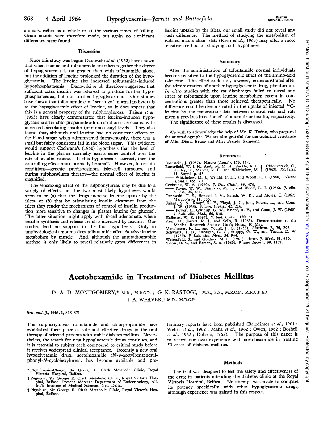 Hypoglycaemia-7Arrett and Butterfield Animals, Either As a Whole Or at the Various Times of Killing