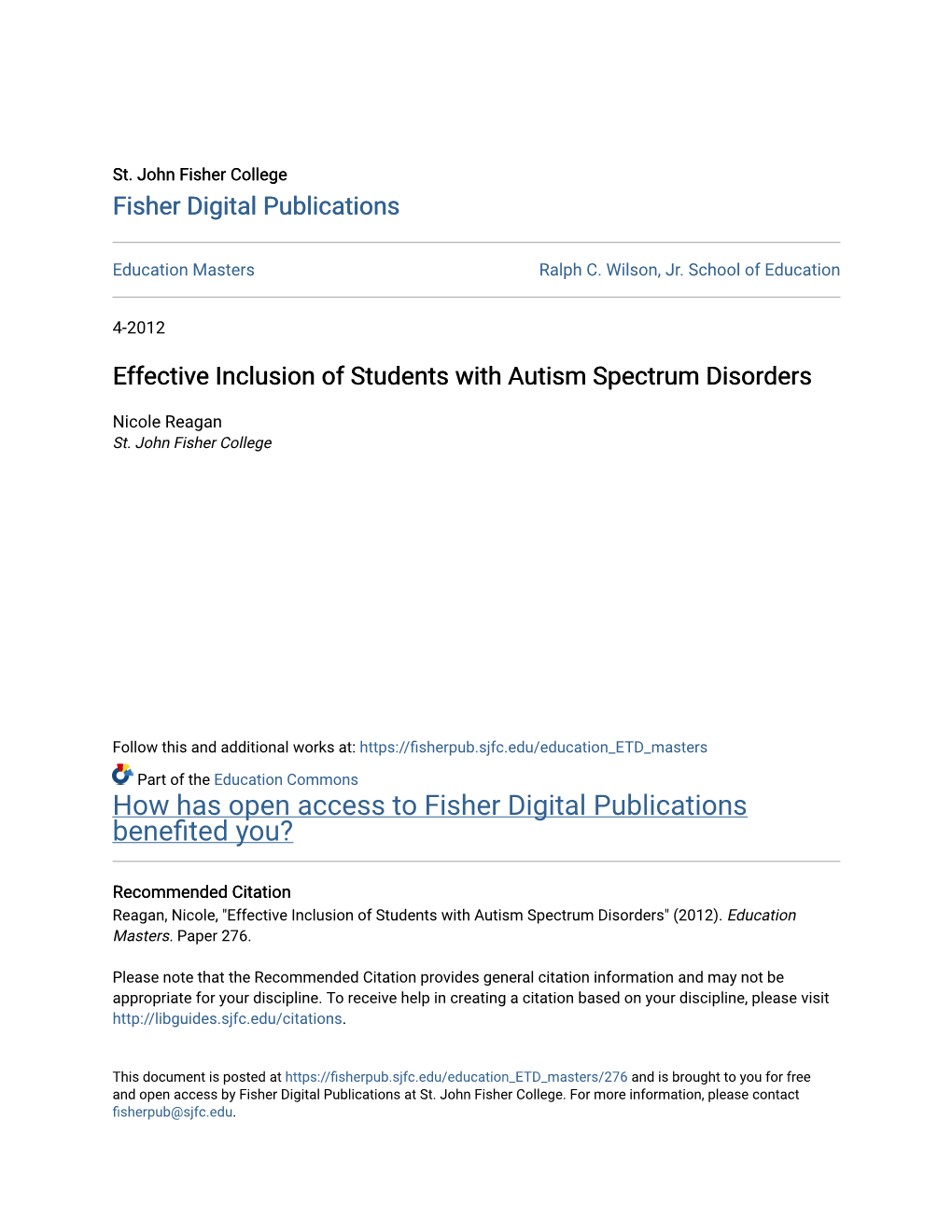 Effective Inclusion of Students with Autism Spectrum Disorders