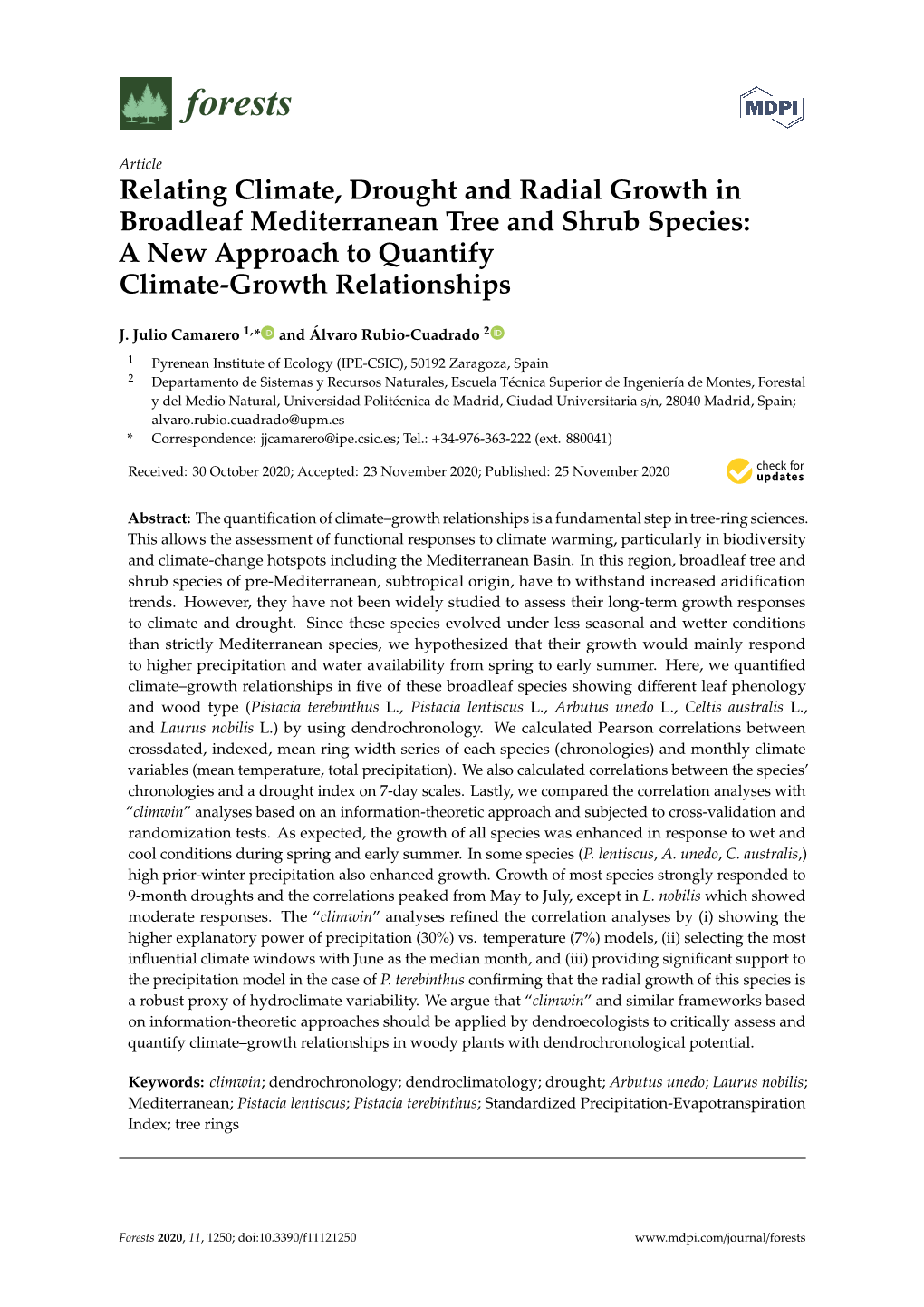 Relating Climate, Drought and Radial Growth in Broadleaf Mediterranean Tree and Shrub Species: a New Approach to Quantify Climate-Growth Relationships