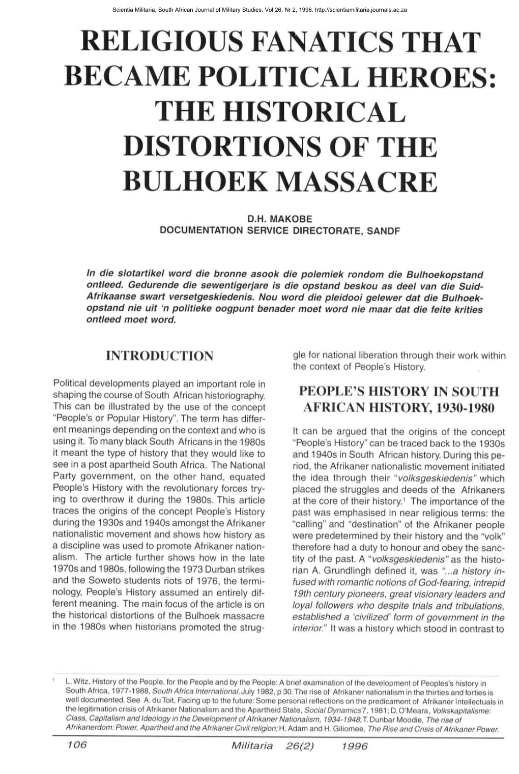 Religious Fanatics That Became Political Heroes: the Historical Distortions of the Bulhoek Massacre