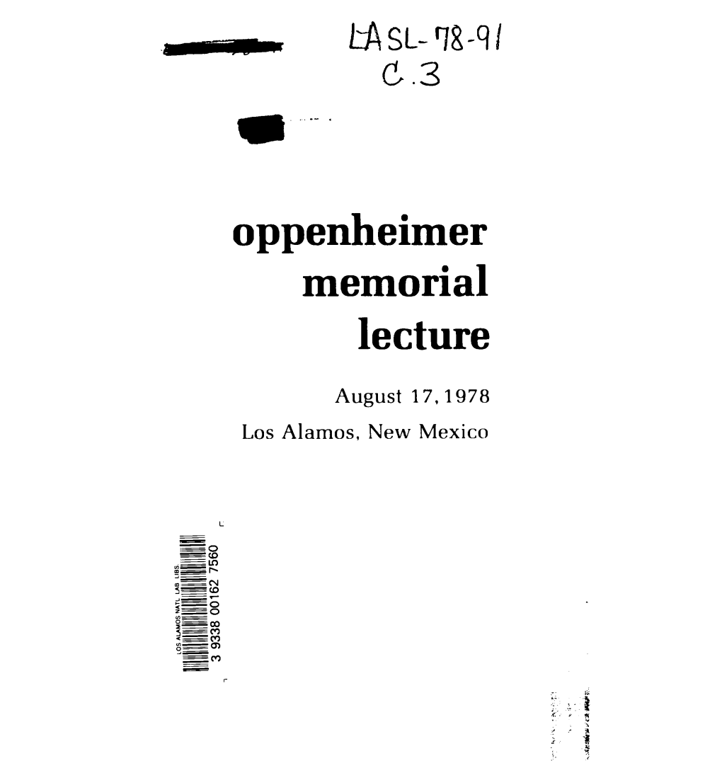 Oppenheimer Memorial Lecture