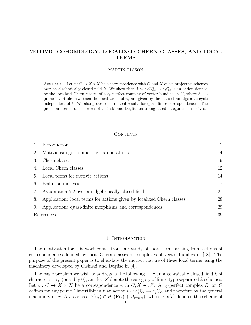 Motivic Cohomology, Localized Chern Classes, and Local Terms