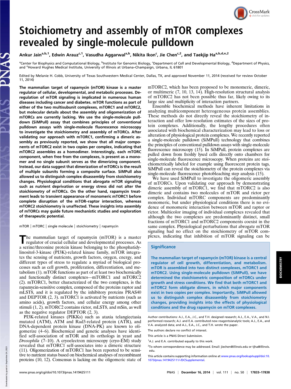 Stoichiometry and Assembly of Mtor Complexes Revealed by Single-Molecule Pulldown