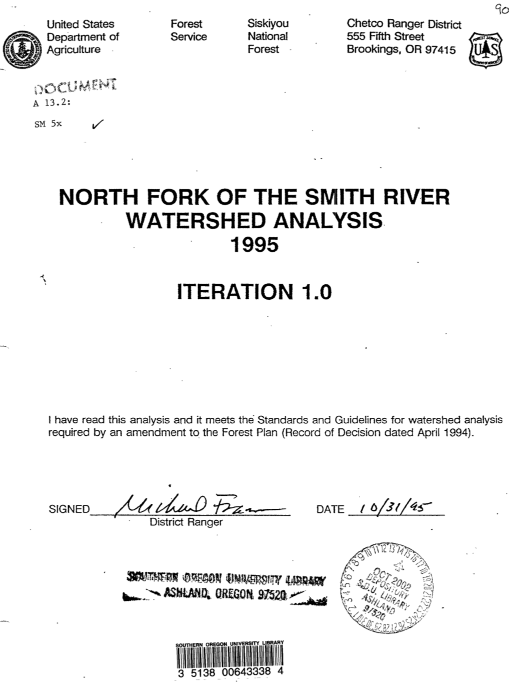 North Fork of the Smith River Watershed Analysis