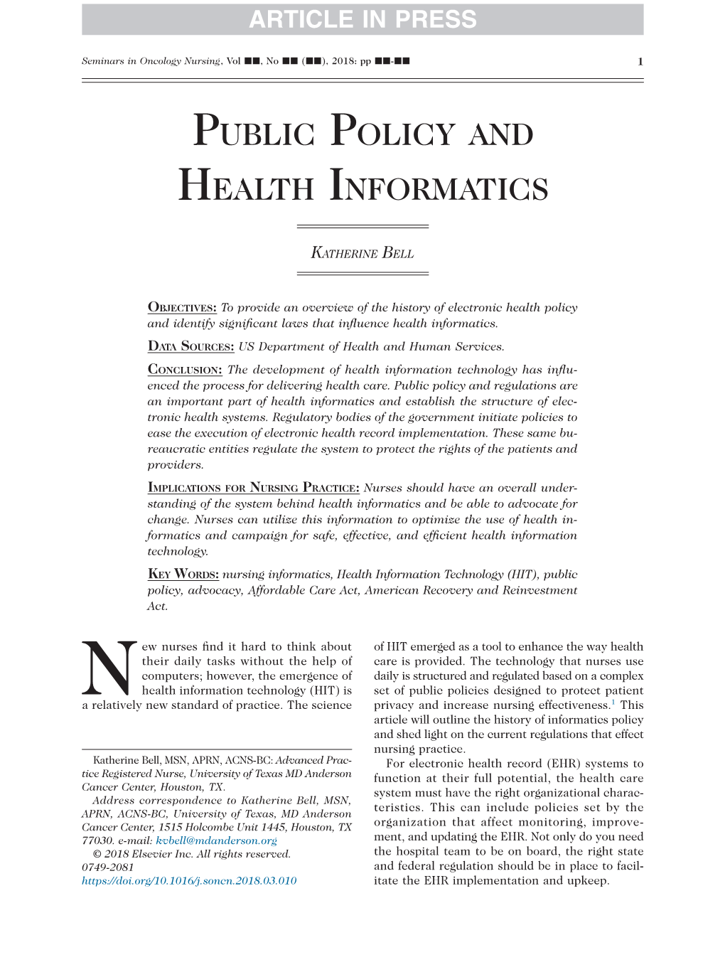 Public Policy and Health Informatics