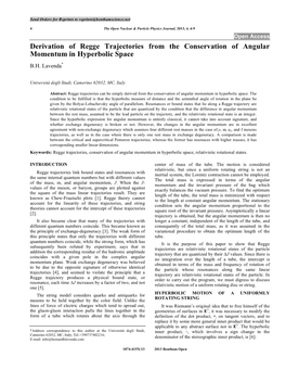 Derivation of Regge Trajectories from the Conservation of Angular Momentum in Hyperbolic Space