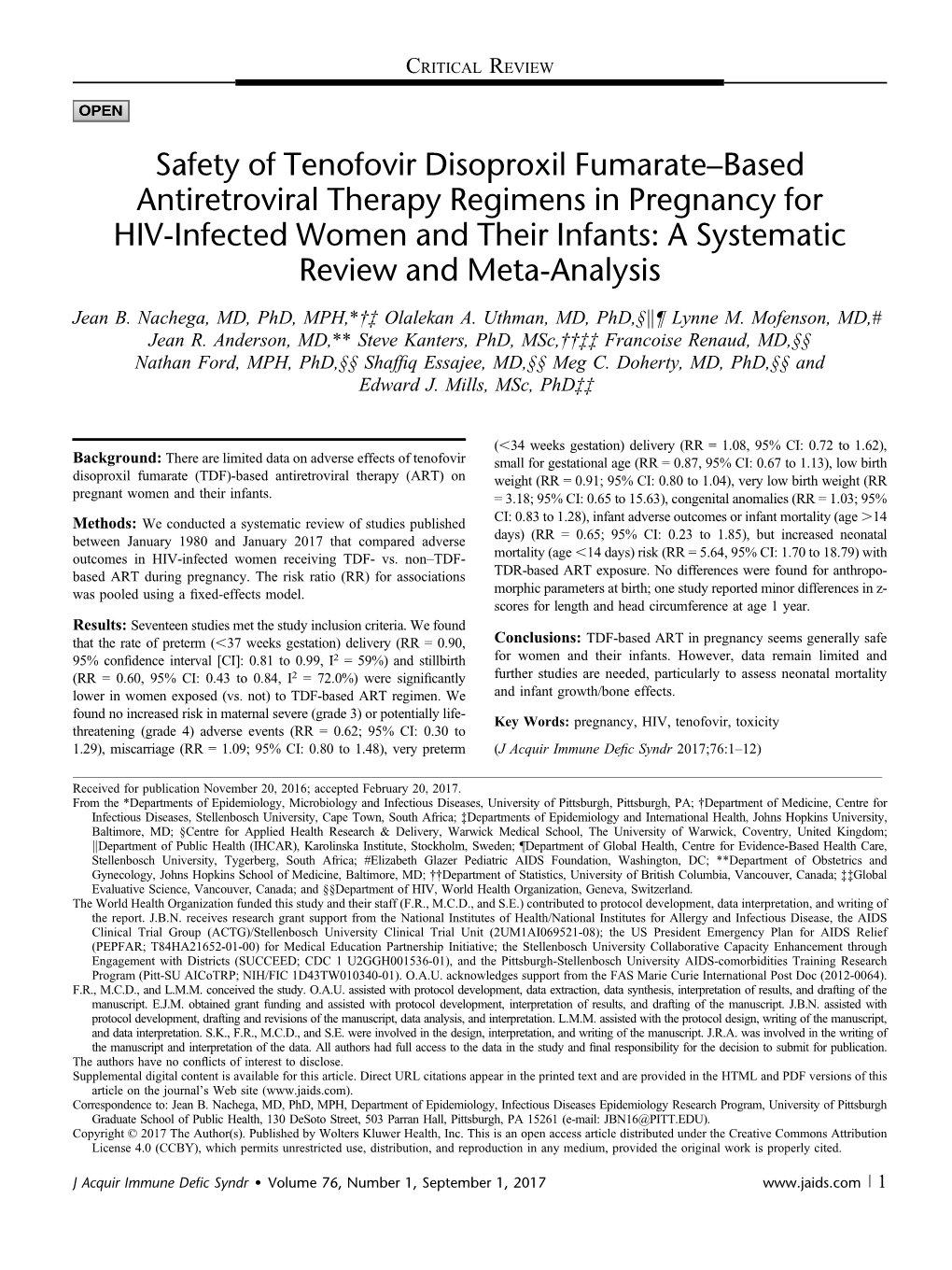 Safety of Tenofovir Disoproxil Fumarate–Based Antiretroviral