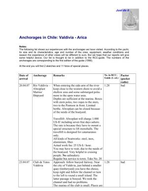 Anchorages in Chile: Valdivia - Arica