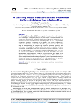 An Exploratory Analysis of the Representations of Functions in the University Entrance Exam in Spain and Iran
