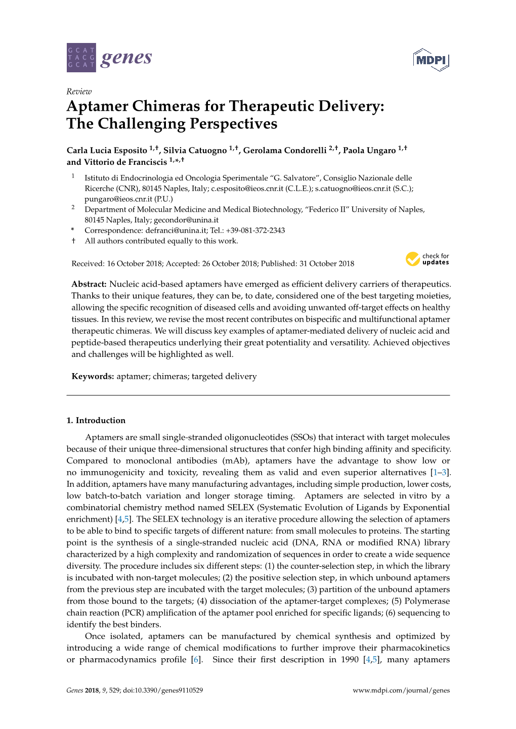 Aptamer Chimeras for Therapeutic Delivery: the Challenging Perspectives