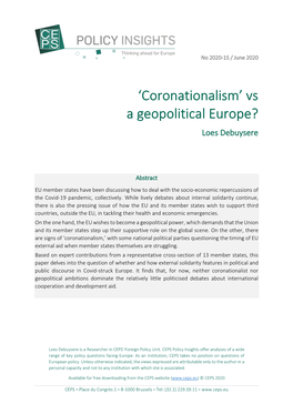 'Coronationalism' Vs a Geopolitical Europe?